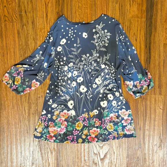 Johnny Was The Janie Favorite Puff Sleeve Top, floral boho navy blouse, large - Picture 9 of 9
